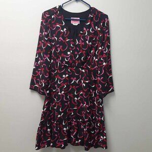Kate Spade Black Pink Red Ribbon Print Ruffle Dress Size 6 Excellent condition